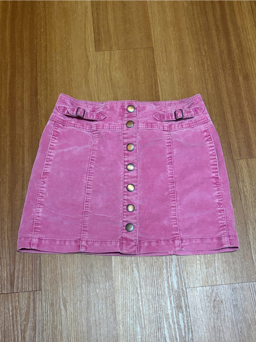 Vintage GAP Corduroy Mini Skirt, Pink, Buckle & Button Accents Fits Sz 6 VGUC